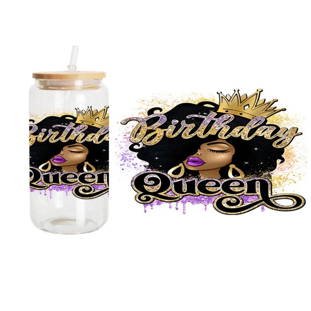 Birthday Queen Party Tumbler with Straw - Gold and Purple